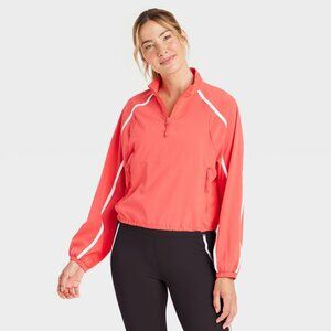 NEW JoyLab™ Women's Woven Piped 1/2 Zip Windbreaker Coral Rose Small